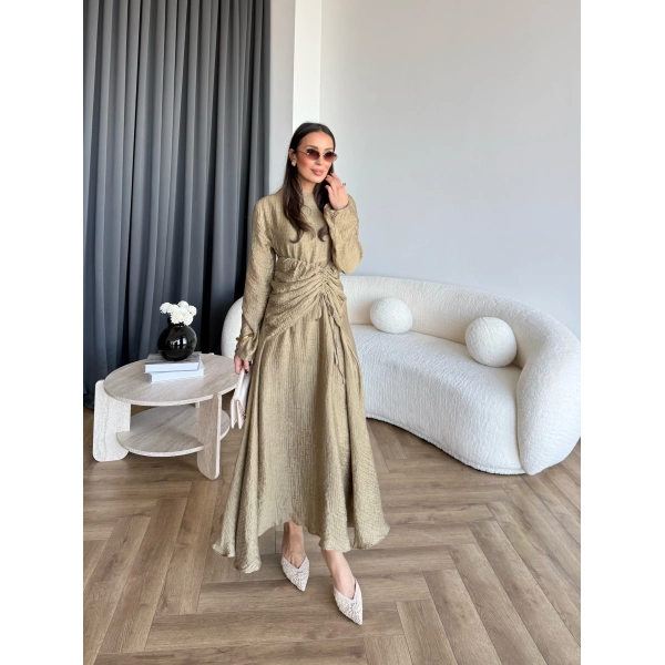 Pwn - Cavellia Büzgülü Elbise - Yeşil