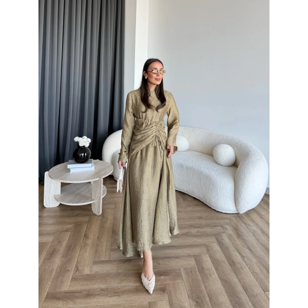 Pwn - Cavellia Büzgülü Elbise - Yeşil