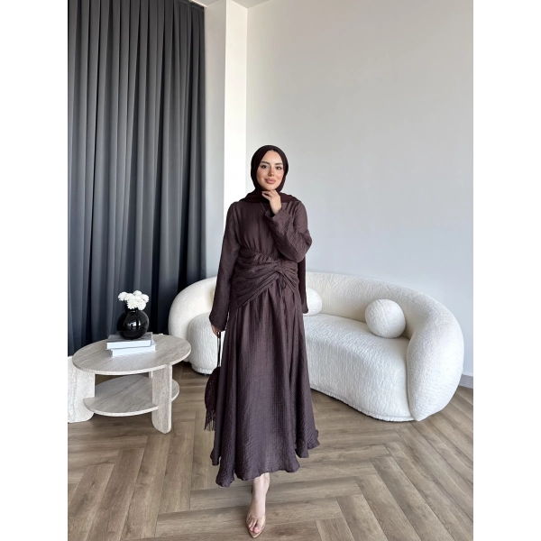 Pwn - Cavellia Büzgülü Elbise - Kahve