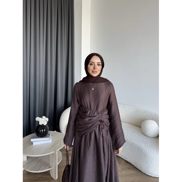 Pwn - Cavellia Büzgülü Elbise - Kahve