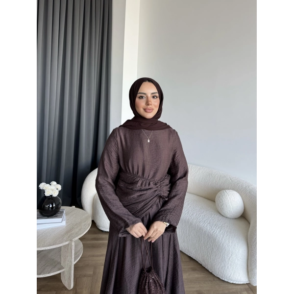 Pwn - Cavellia Büzgülü Elbise - Kahve