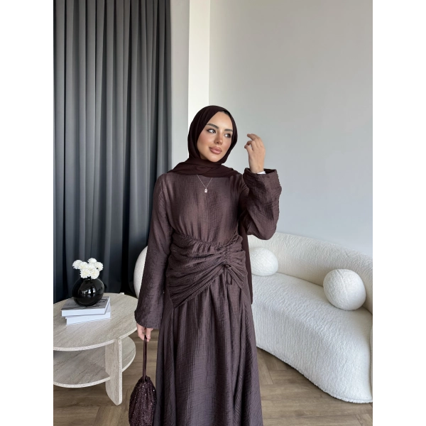 Pwn - Cavellia Büzgülü Elbise - Kahve