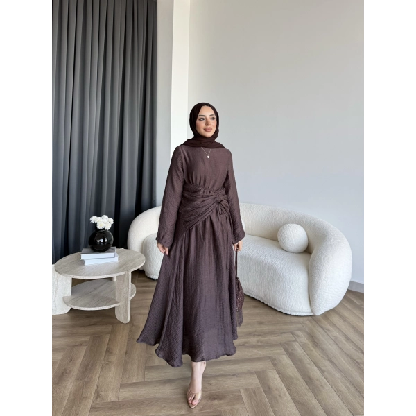 Pwn - Cavellia Büzgülü Elbise - Kahve