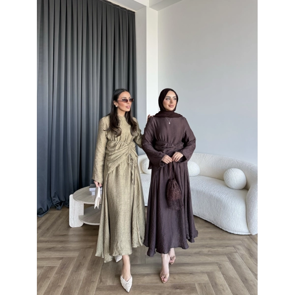 Pwn - Cavellia Büzgülü Elbise - Kahve