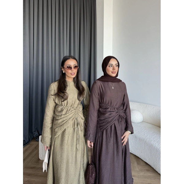 Pwn - Cavellia Büzgülü Elbise - Kahve