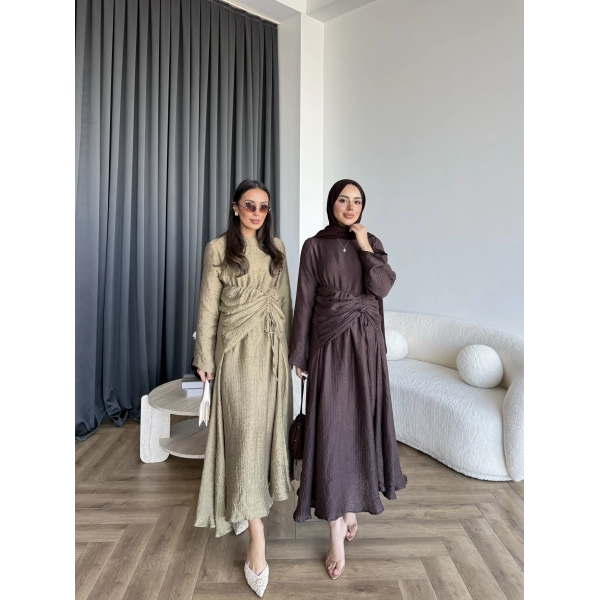 Pwn - Cavellia Büzgülü Elbise - Kahve