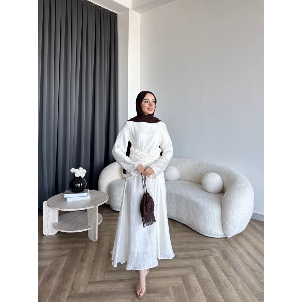 Pwn - Cavellia Büzgülü Elbise - Beyaz