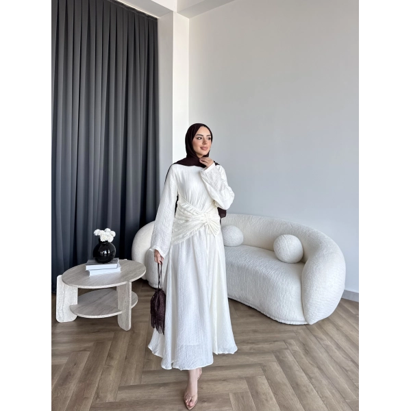 Pwn - Cavellia Büzgülü Elbise - Beyaz