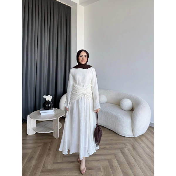 Pwn - Cavellia Büzgülü Elbise - Beyaz