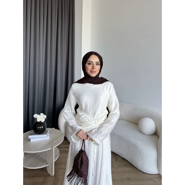 Pwn - Cavellia Büzgülü Elbise - Beyaz