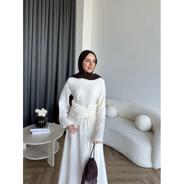 Pwn - Cavellia Büzgülü Elbise - Beyaz