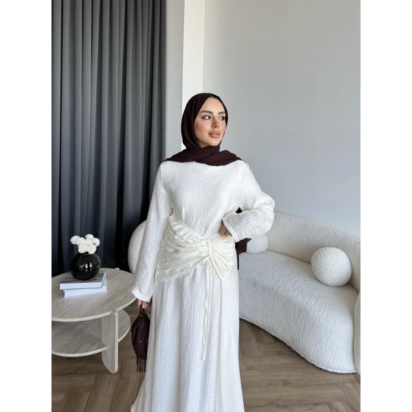 Pwn - Cavellia Büzgülü Elbise - Beyaz