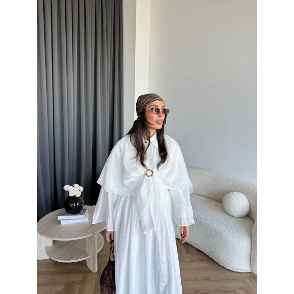 Qu - Quase Pelerin Detay Etek Takım - Beyaz