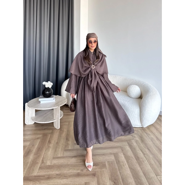 Qu - Quase Pelerin Detay Etek Takım - Kahve