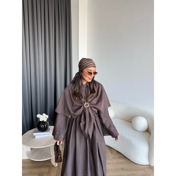 Qu - Quase Pelerin Detay Etek Takım - Kahve