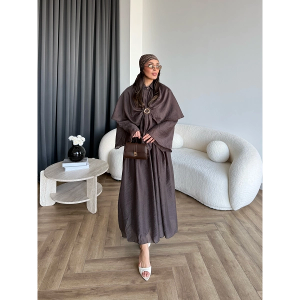 Qu - Quase Pelerin Detay Etek Takım - Kahve