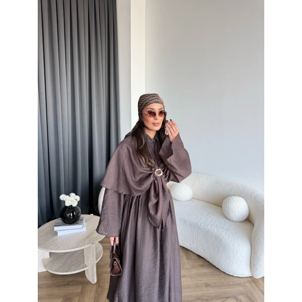 Qu - Quase Pelerin Detay Etek Takım - Kahve