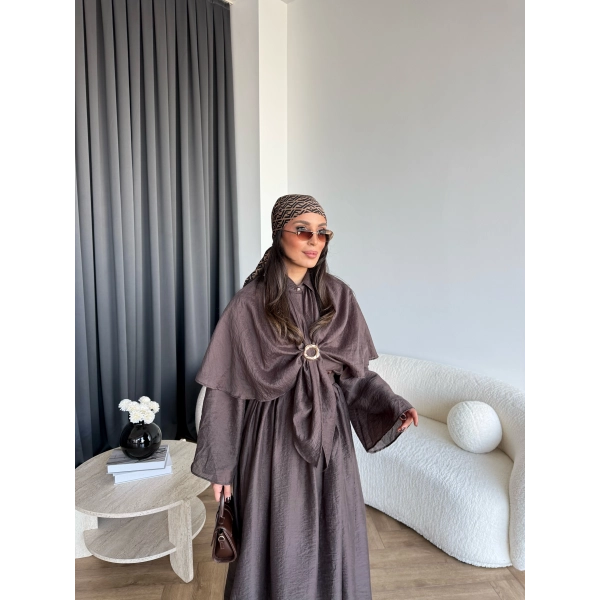 Qu - Quase Pelerin Detay Etek Takım - Kahve