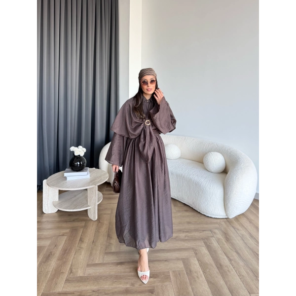 Qu - Quase Pelerin Detay Etek Takım - Kahve