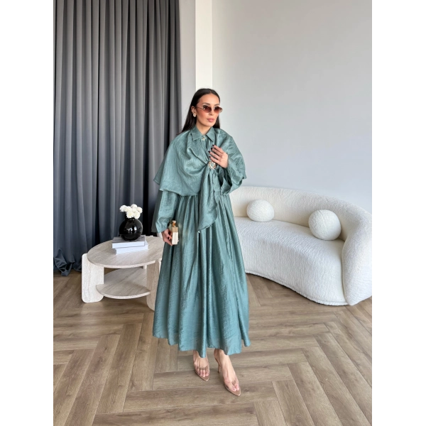 Qu - Quase Pelerin Detay Etek Takım - Petrol Yeşil