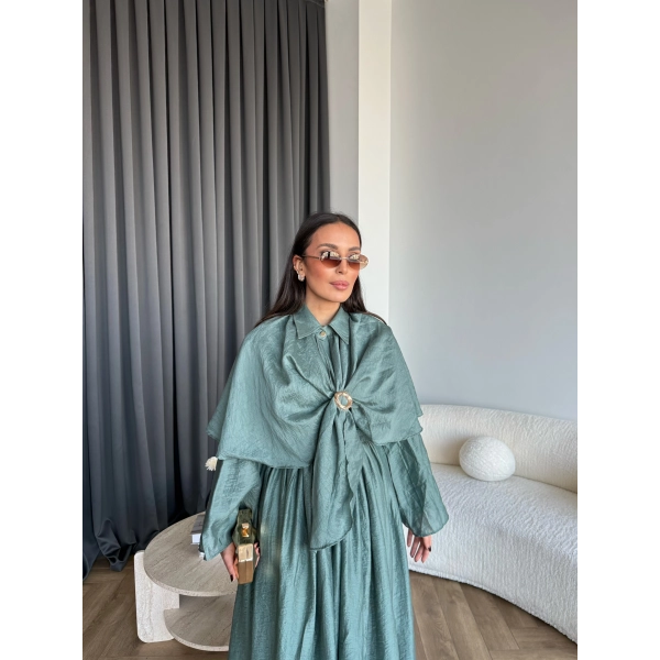 Qu - Quase Pelerin Detay Etek Takım - Petrol Yeşil