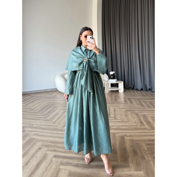 Qu - Quase Pelerin Detay Etek Takım - Petrol Yeşil