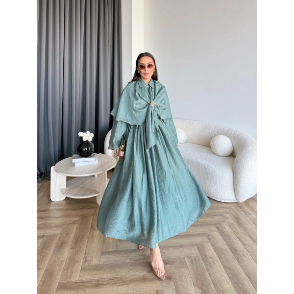 Qu - Quase Pelerin Detay Etek Takım - Petrol Yeşil