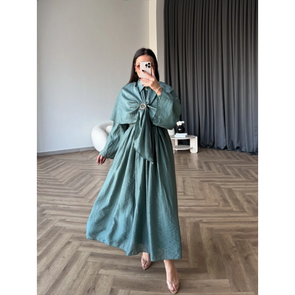 Qu - Quase Pelerin Detay Etek Takım - Petrol Yeşil