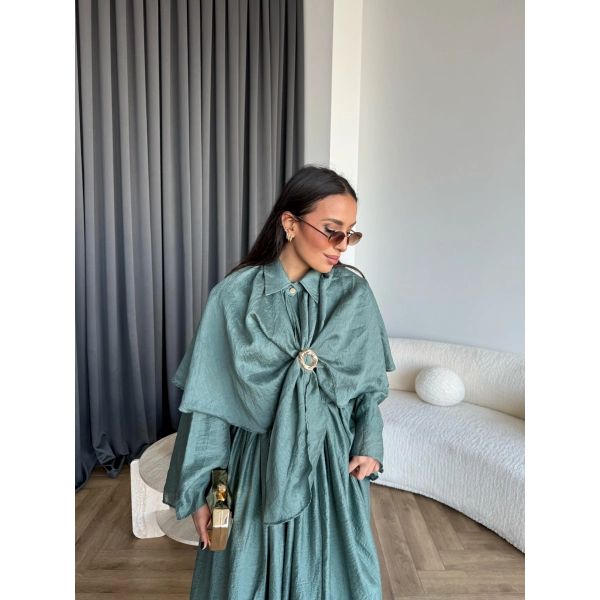 Qu - Quase Pelerin Detay Etek Takım - Petrol Yeşil