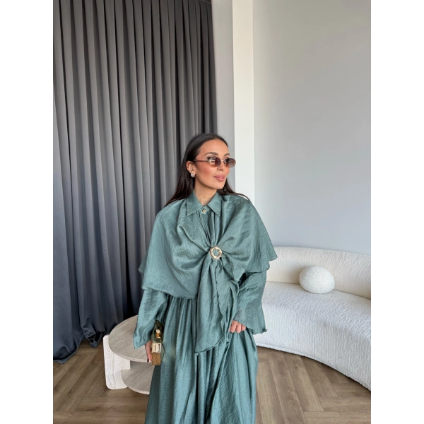 Qu - Quase Pelerin Detay Etek Takım - Petrol Yeşil