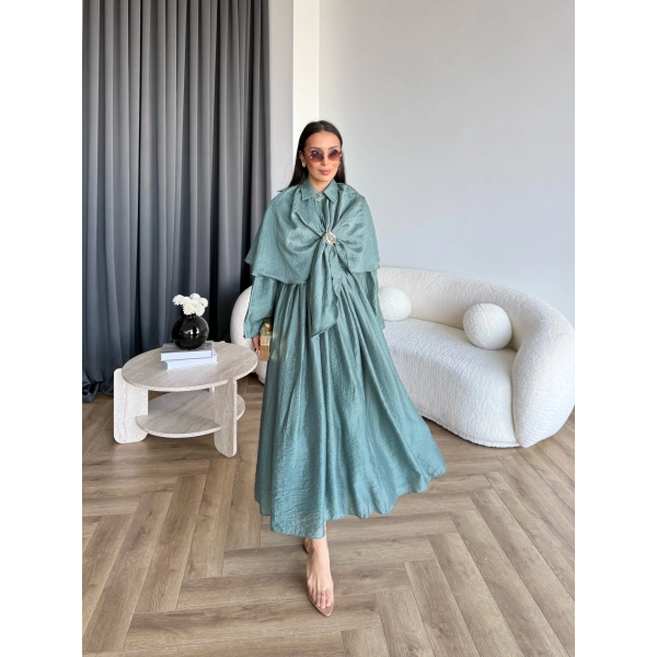 Qu - Quase Pelerin Detay Etek Takım - Petrol Yeşil