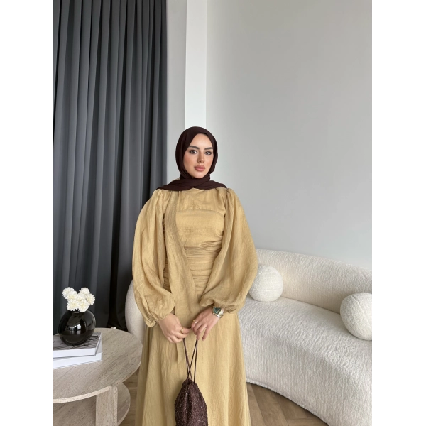 Qu - Salkım Belden Oturtmalı Elbise - Yağ Yeşil