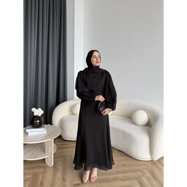 Qu - Salkım Belden Oturtmalı Elbise - Siyah