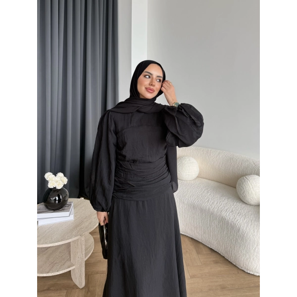 Qu - Salkım Belden Oturtmalı Elbise - Siyah