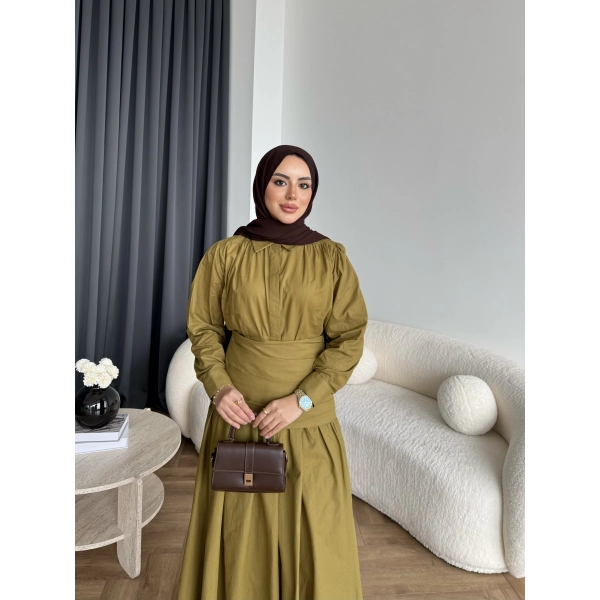 Tb - Veran Bel Detay Etekli Takım - Yağ Yeşili