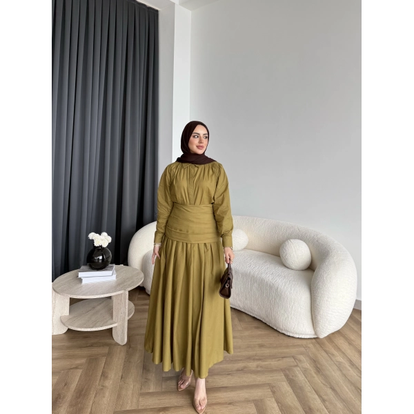 Tb - Veran Bel Detay Etekli Takım - Yağ Yeşili