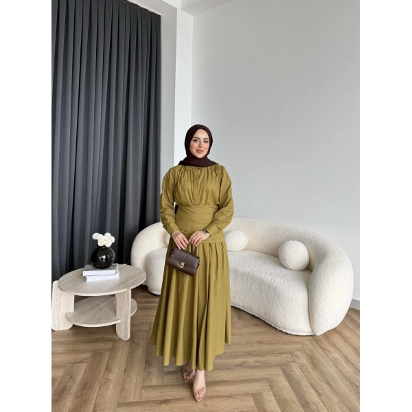 Tb - Veran Bel Detay Etekli Takım - Yağ Yeşili