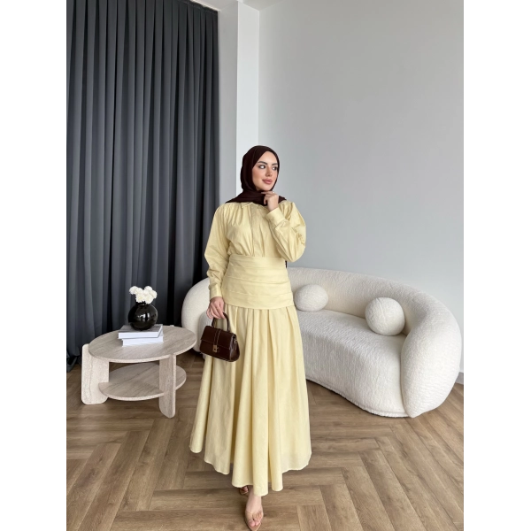 Tb - Veran Bel Detay Etekli Takım - Sarı
