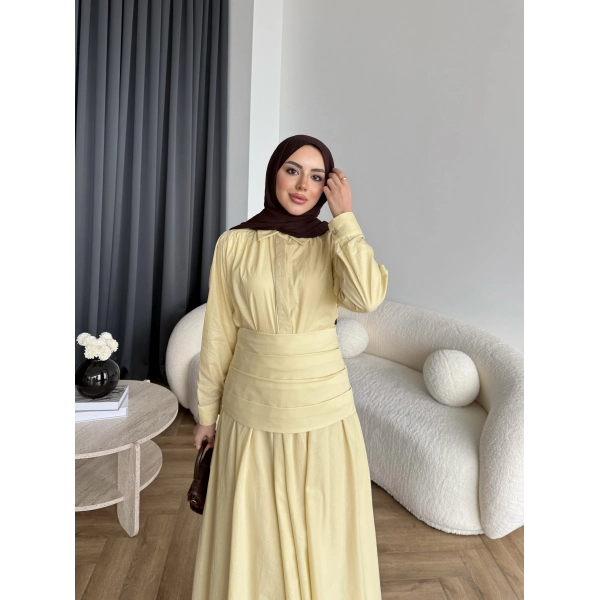 Tb - Veran Bel Detay Etekli Takım - Sarı