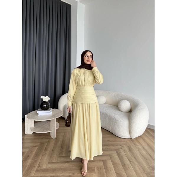 Tb - Veran Bel Detay Etekli Takım - Sarı