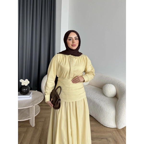 Tb - Veran Bel Detay Etekli Takım - Sarı