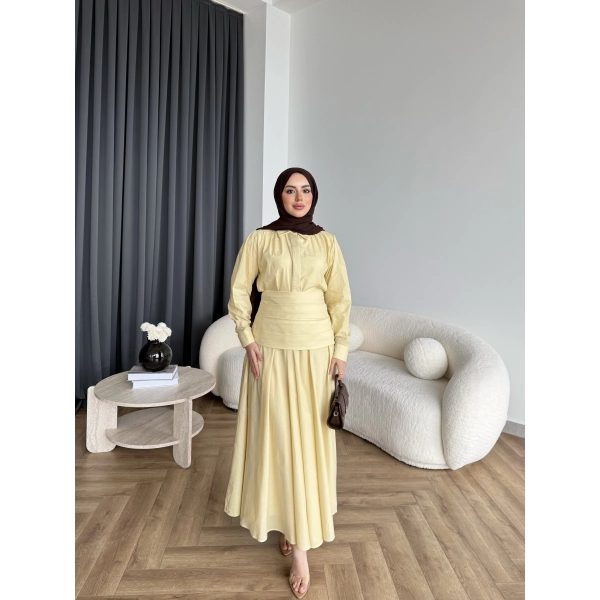 Tb - Veran Bel Detay Etekli Takım - Sarı
