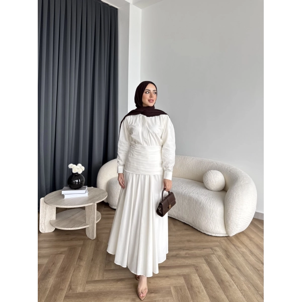 Tb - Veran Bel Detay Etekli Takım - Beyaz