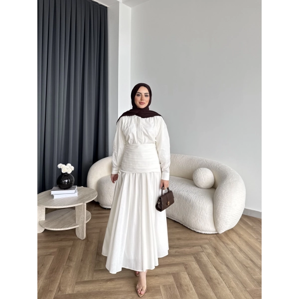 Tb - Veran Bel Detay Etekli Takım - Beyaz