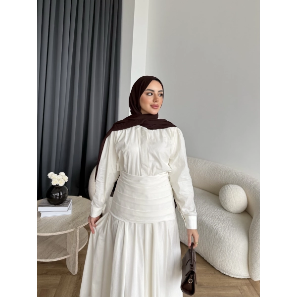 Tb - Veran Bel Detay Etekli Takım - Beyaz