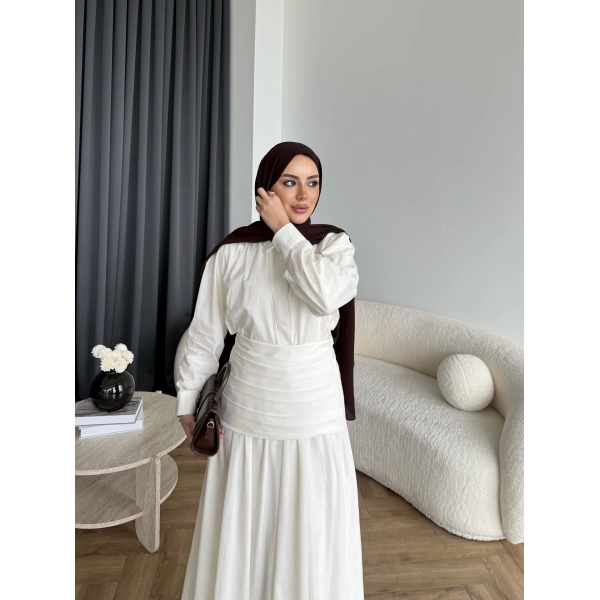 Tb - Veran Bel Detay Etekli Takım - Beyaz