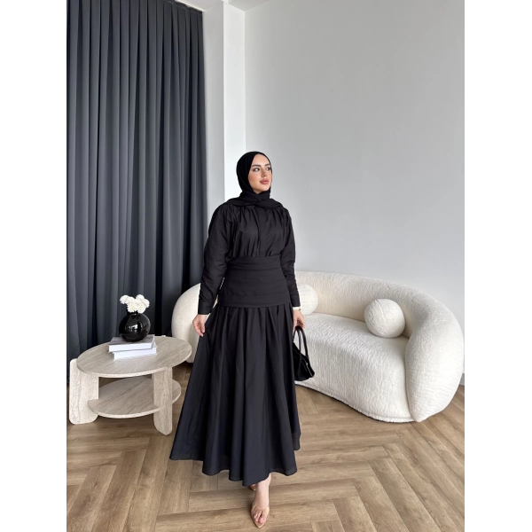 Tb - Veran Bel Detay Etekli Takım - Siyah