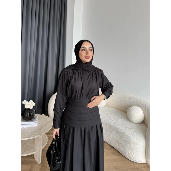 Tb - Veran Bel Detay Etekli Takım - Siyah