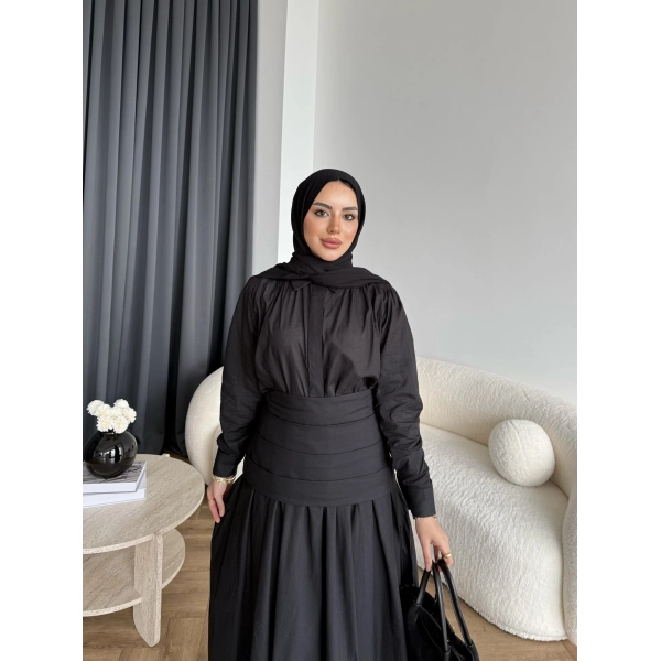 Tb - Veran Bel Detay Etekli Takım - Siyah