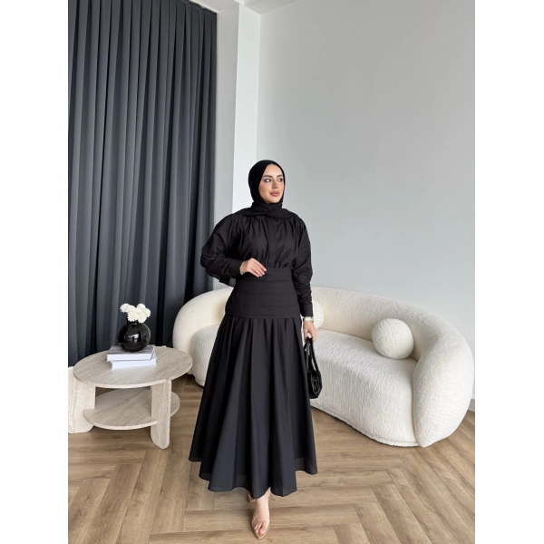 Tb - Veran Bel Detay Etekli Takım - Siyah